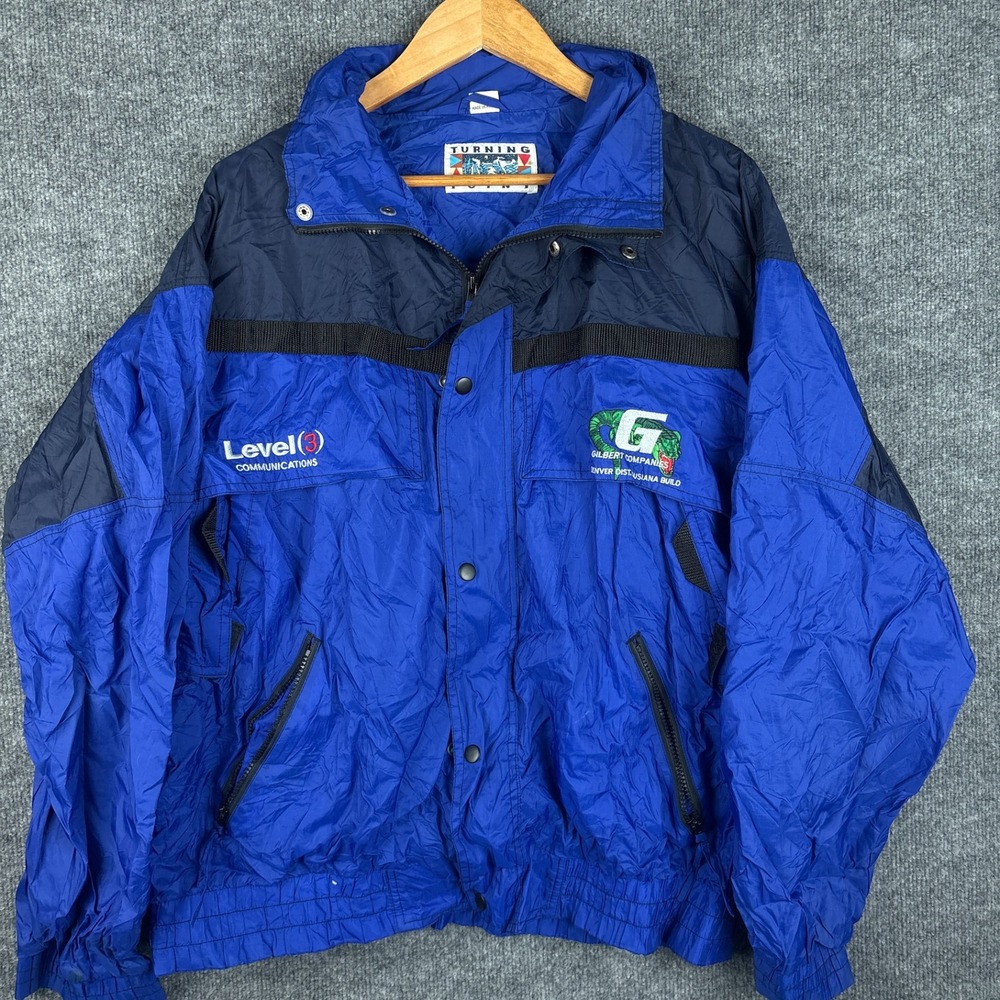 Vintage 90s XL Turning Point Windbreaker Utility Contractor Jacket Blue